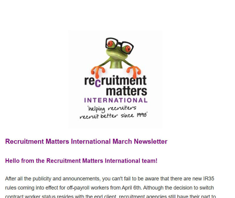 Recruitment Matters International Newsletter: March 2021