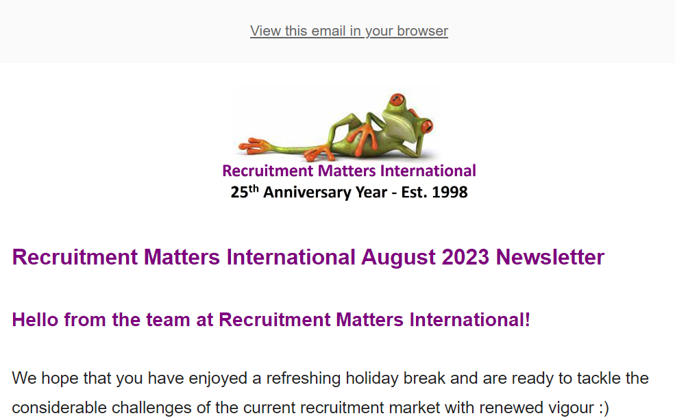 Recruitment Matters International Newsletter: August 2023