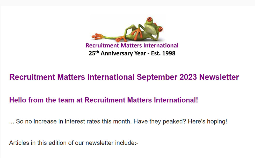 Recruitment Matters International Newsletter: September 2023